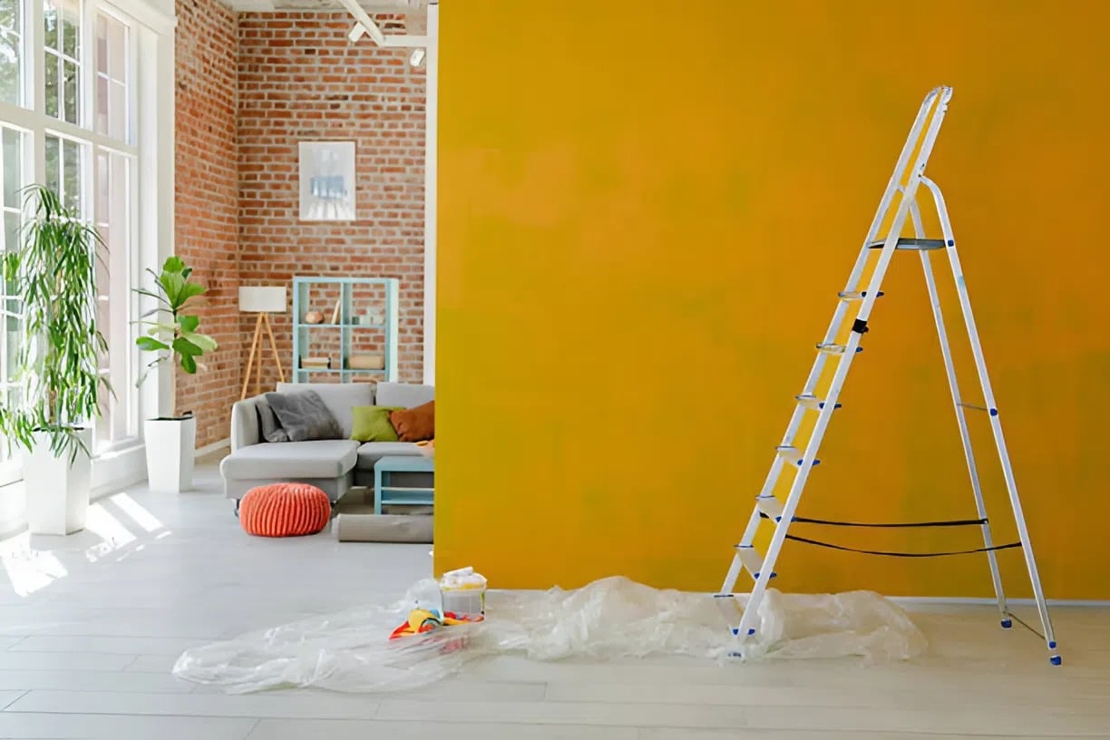 House paint preparation with accent wall ready by a house painter in New London, N