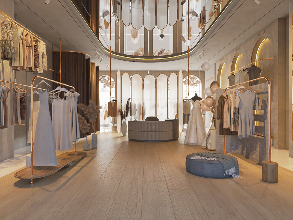 Retail boutique with warm beige walls and a smooth eggshell paint finish by a painting company in Etna, NH